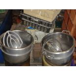 Two Hobart 30QRT Stainless Steel Bowls, with beater and whisk, dimensions approx. 16in. dia. (