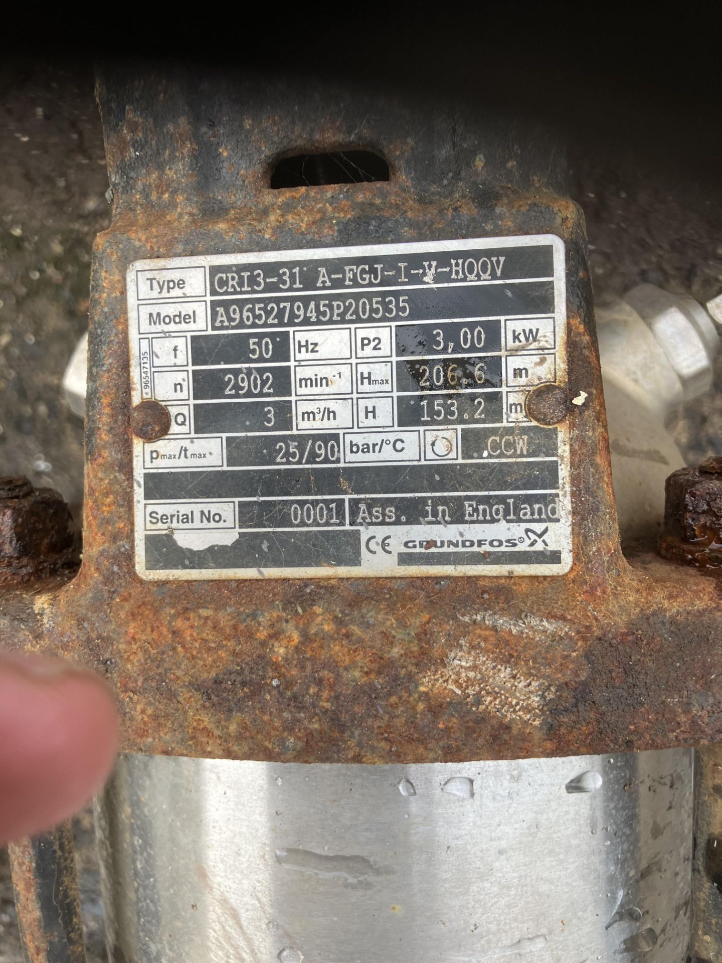 Grundfos Type CR13 -31A- FGJ-1- V-HQQV Vertical In-Line Centrifugal Pump, with electric motor (ex- - Image 3 of 3