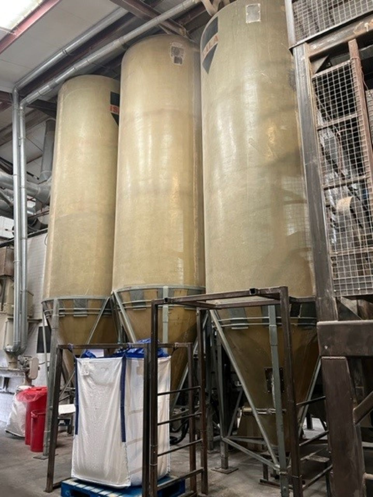 Isala Glass Reinforced Plastic Silo, with steel support frame, silo approx. 2m dia., with 4.8m