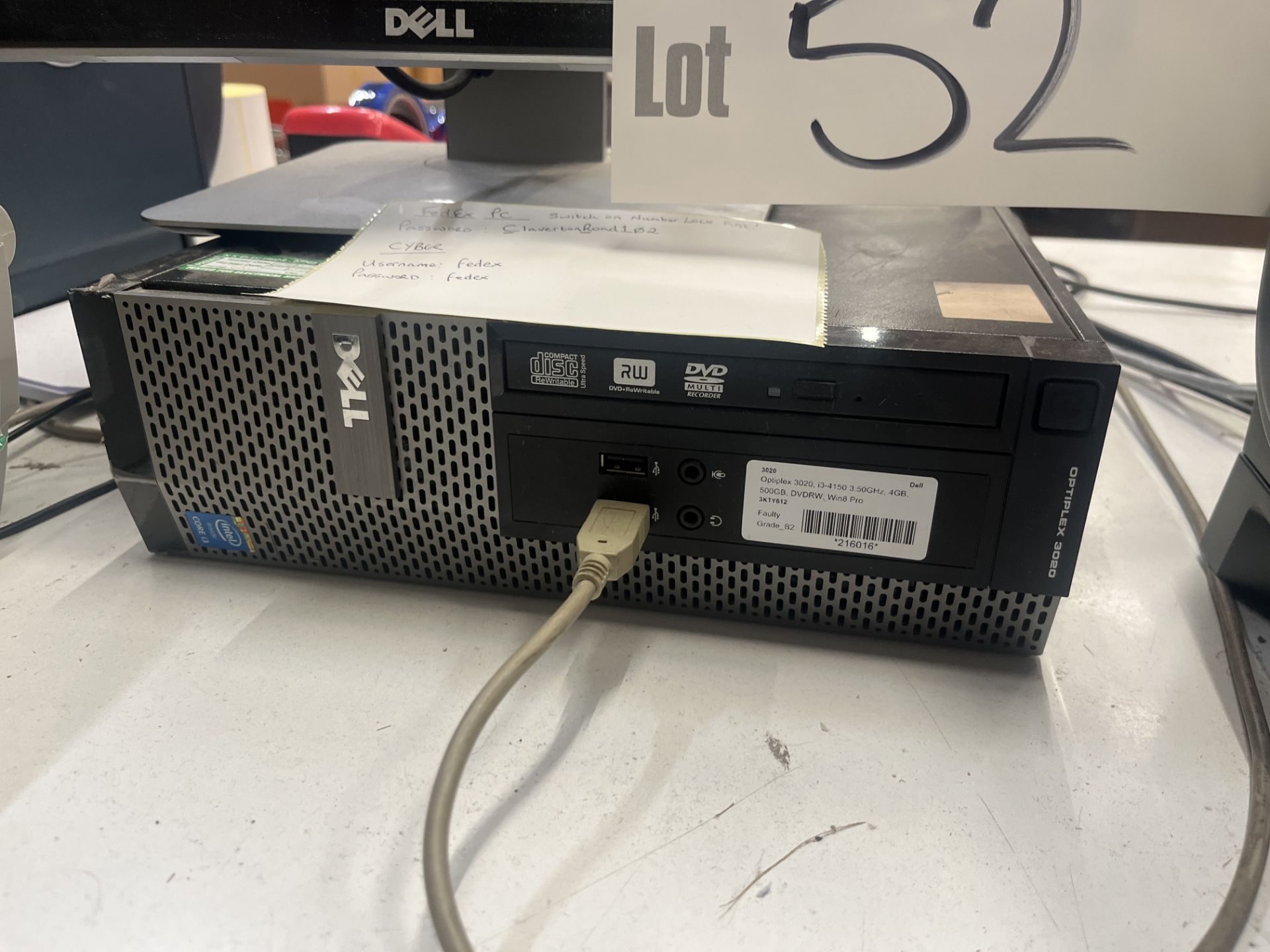 Dell OptiPlex 3020 Intel Core i3 Personal Computer (hard disk removed), with flat screen monitor, - Image 3 of 4