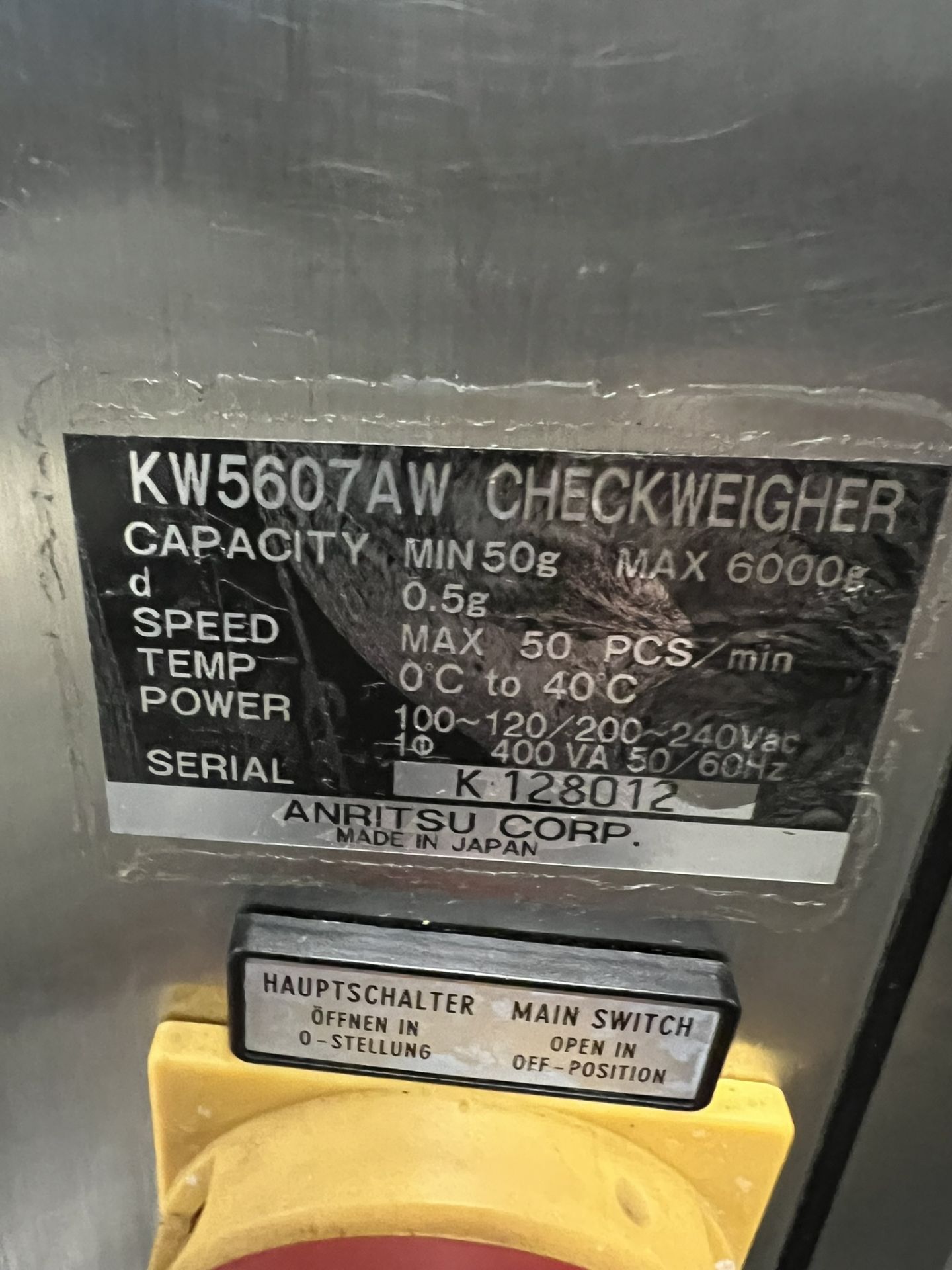 Amritsu KW 5607 AW Checkweigher, conveyor approx. 1.7m x 0.35m x 0.8m high, lift out charge - £ - Image 9 of 10