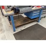 Steel Bench, approx. 2m x 800mm fitted engineers bench vice and under drawers (please note this