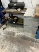 Steel Framed Bench, with two drawer filing cabinet and contents A sole principal contractor will