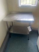 Stainless Steel Prep Table, approx. 0.9m long x 0.9m wide x 0.85m high Please note - No VAT on
