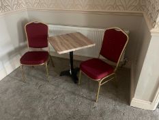 Square Top Table, with two matching stackable venue chairs Please note - No VAT on hammer price (VAT