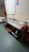 Stainless Steel Top Prep Bench, approx. 1.8m wide x 0.7m wide x 0.85m high Please note - No VAT on