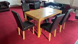 Oak Effect Dining Table, approx. 1.5m long x 0.9m wide x 0.75m high, with six leather effect