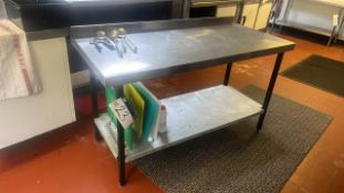 Stainless Steel Top Prep Bench, approx. 1.8m long x 0.7m wide x 0.85m high Please note - No VAT on