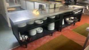 Stainless Steel Top Prep Table, approx. 3m long x 0.8m wide x 0.9m high Please note - No VAT on