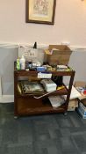 Mobile Wooden Framed Serving Trolley, with contents Please note - No VAT on hammer price (VAT
