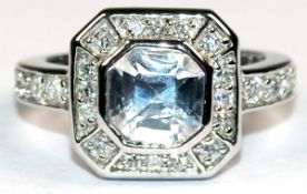 Ring im Art Deco-Stil, 925er Silber, rhodiniert, Zirkona, Mittelstein entspricht ca. 2,5 ct., RG 54