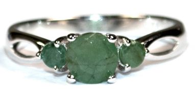 Ring, 925er Silber, rhodiniert, 3 echte Smaragde, RG 54, Innendurchmesser 17,2 mm