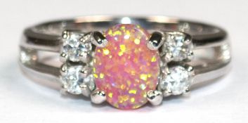 Ring, 925er Silber, synth. Opal, Zirkonia, RG 51, Innendurchmesser 16,2 mm