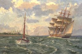 Gundorff, Georg (1876-1925) "Segelschiff vor dänischer Küste", Öl/Lw., sign. u.l., 67,5x97 cm, Rahm