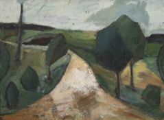 Crantz, Bengt (1916-2000, Schwedischer Maler) "Expressive Landschaft", Öl/Hartfaser, sign. u.l.,  4