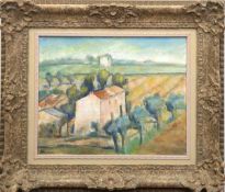 "Häuser in südländischer Landschaft", Öl/ Karton, undeutl. sign. u.l., 40x49,35 cm, Rahmen