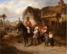 Bellange, Hippolyte (1800 Paris-1866 ebenda) "Soldaten beim Abschied vor einem Gehöft mit Ziehbrunn
