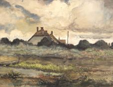 Bamberg, Katharina (1873 Stralsund-1966 ebenda) "Häuser auf Hiddensee", Aquarell, sign. u.r., 28x35