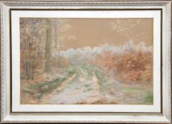 Witte, A. "Waldweg", Aquarell, sign. u.r., 37x54 cm, hinter Glas im Passepartout und Rahmen