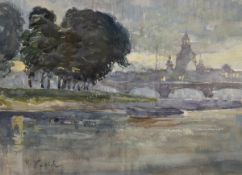 Kuehl, Gotthard Johann (1850 Lübeck-1915 Dresden) "Blick über die Elbe auf die Frauenkirche in Dres