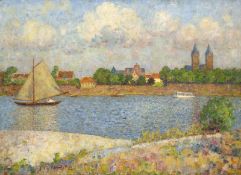 Schmitz-Pleis, Carl (1877 Süchterscheid-1943 Düsseldorf) "Blick auf Kaiserswerth"; Öl/ Lw., sign. u