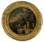 Tondo with landscape, 18th-century Roman school