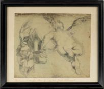Study of two flying angels with bishop's mitres, Italian master, circa 1700