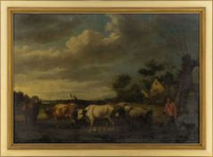 Landscape with herd of cows and shepherds, Dutch master, 18th century