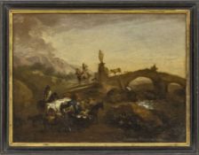 Berchem, Nicolaes - Circle of: Italian Landscape with Bridge