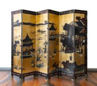 Six-Fold Folding Screen in the Art Nouveau Taste, 20th century