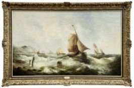 Knight, George: Sailing ships in a rough sea near the coast