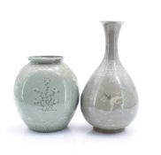 Two vases decorated with cranes, Korea, in the style of the Goryeo Dynasty, circa 1900