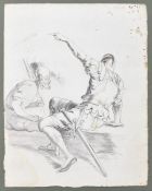 Rosa, Salvator - after, Two Soldiers Seated on a Rectangular Ston