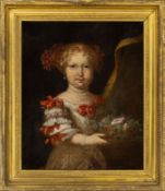Portrait of a refined child with a basket of flowers, 17th-century Bolognese school