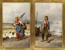 Kaufmann, Adolf: Pendants of a fisherwoman and a fisherman on the beach