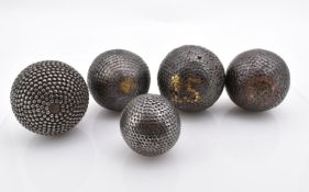 Five boules balls, France, Late 19th century.