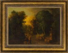 Forest path with a well and travellers, Germany, 19th century