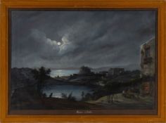 Lake Fusaro in the light of the full moon, 19th-century Neapolitan school