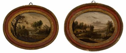 Two Small Oval Landscapes, Italy, 18th Century