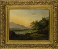 Koekkoek, Hendrik Pieter: Idyllic riverside scene with a resting peasant couple