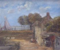 Frisch, J. C.: Bauernhaus mit Hufschmiede an einem Kanal