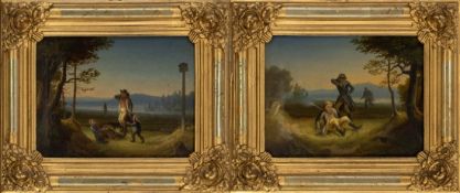 Pairs depicting hunting accidents, 19th-century German school