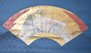 Fan painting depicting trees in a winter storm, Japan, 19th/20th century