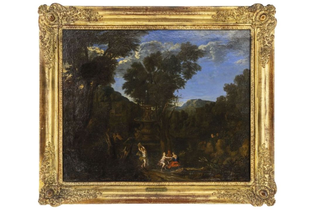 Huysmans, Cornelis (Attrib.): Arkadische Landschaft mit Architektur und Figuren - Bild 1 aus 4