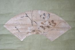 Fan-shaped painting featuring grasses on a patch of meadow, Japan, 19th/20th century