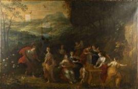 Brueghel the Younger and Jan van Balen (attrib.): Minerva and Apollo with the Muses on Mount Helicon