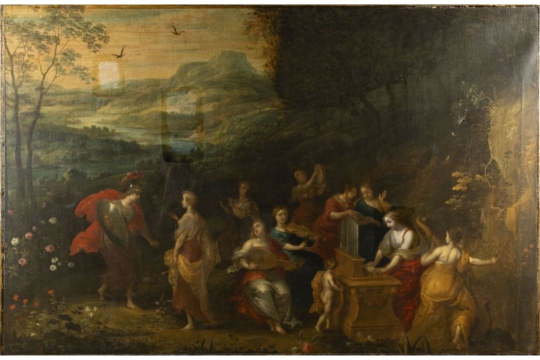 Brueghel, Jan d. J. und Jan van Balen (Attrib.): Minerva und Apollon bei den Musen auf dem Berg Heli