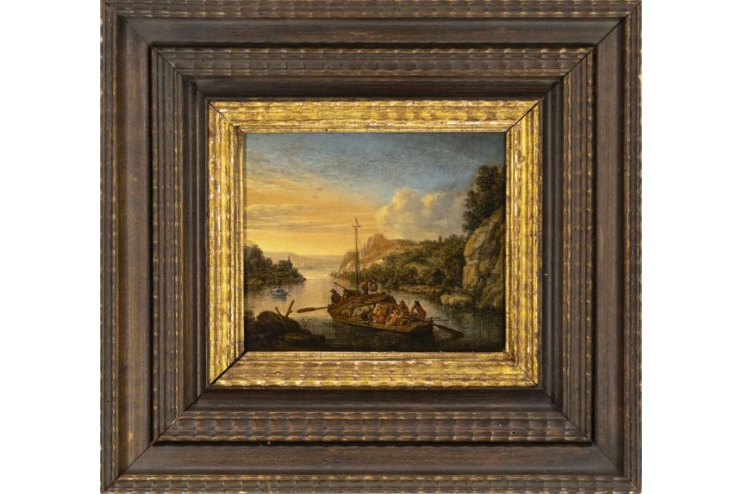 Saftleven, Herman: Flusslandschaft mit vollgeladenem Lastkahn