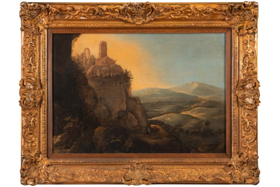 Südliche Landschaft mit Eseltreiber, Bamboccist, 2. H. 17. Jh. - Bild 2 aus 3