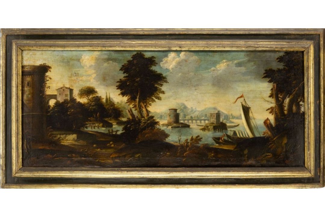 Flusslandschaft mit Ruinen, Italien, 2. H. 17. Jh.